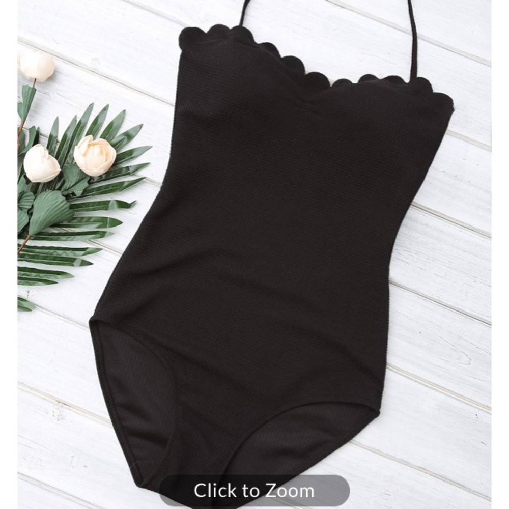 Black scalloped one piece swimsuit